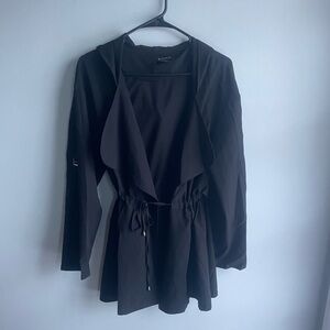 Swoon – Black Lightweight Hooded Draped Jacket with Waist Tie – Size S